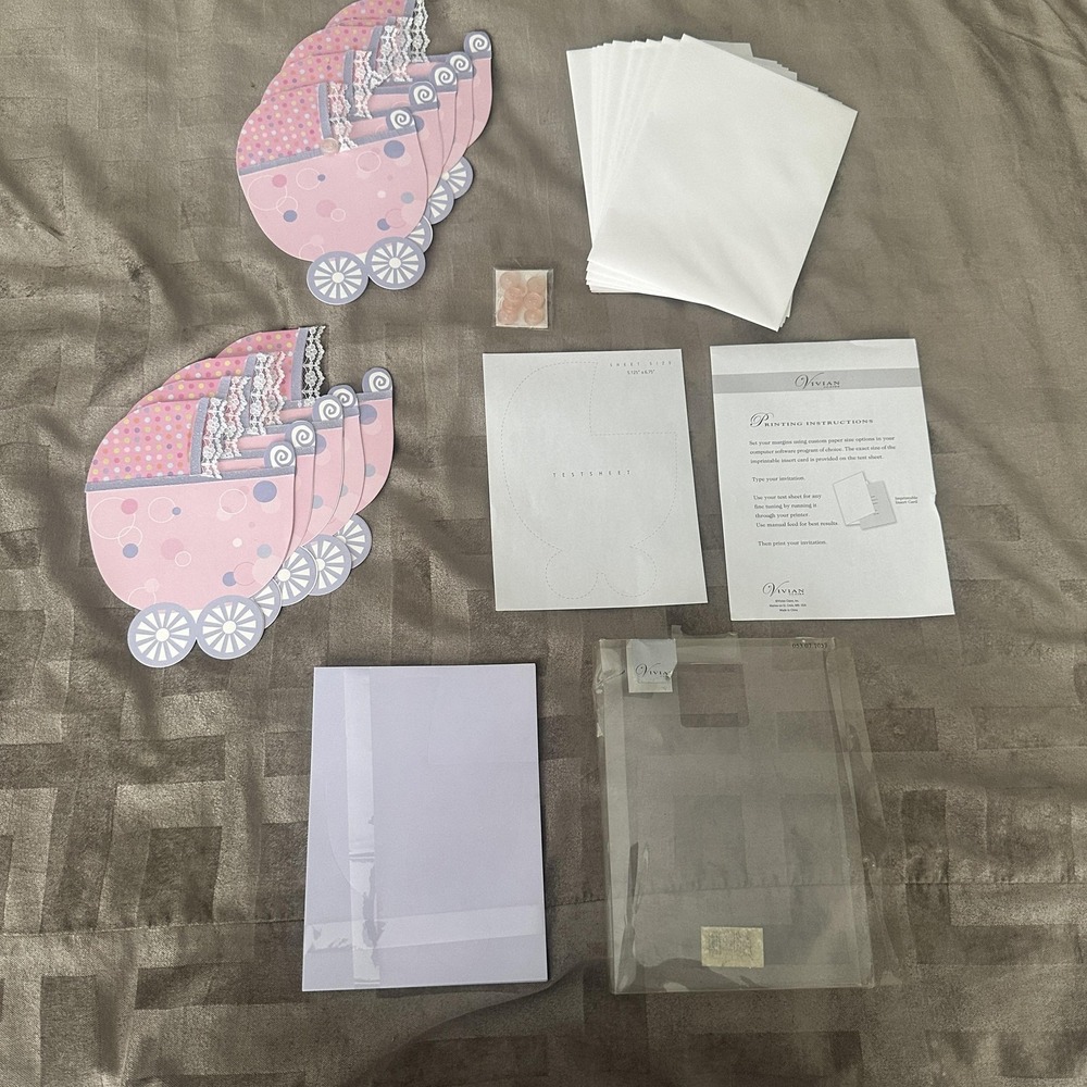 VTG Vivian Claire Baby Shower Invitations Set Of 10 Pink Carriage Girl Cards